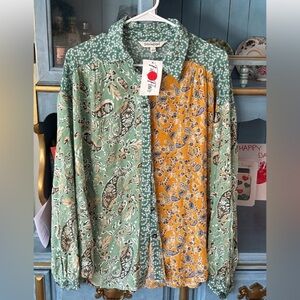 DAVI & DANI NWT Green and Orange Paisley Button Down Blouse